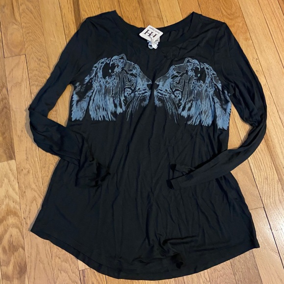 Haute Hippie Sift Long Sleeve Tee L Black - Picture 2 of 3